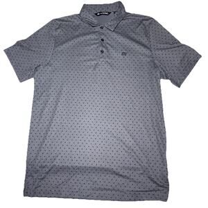 Travis Mathew Polo Shirt Men's Sz Large Grey All Over Print Golf Performance